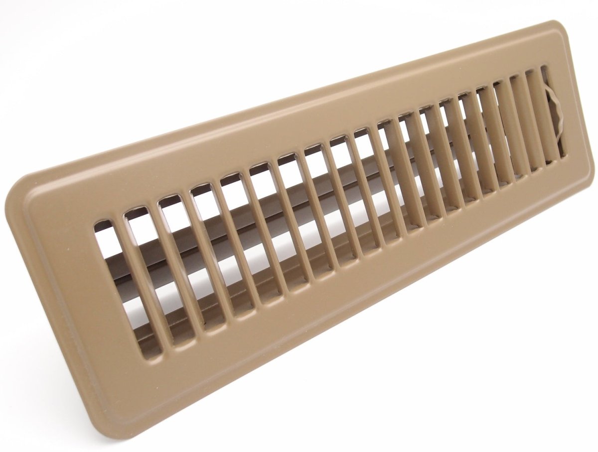 10" X 4" FLOOR REGISTER WITH LOUVERED DESIGN - FIXED BLADES RETURN SUPPLY AIR GRILL - WITH DAMPER & LEVER - BROWN