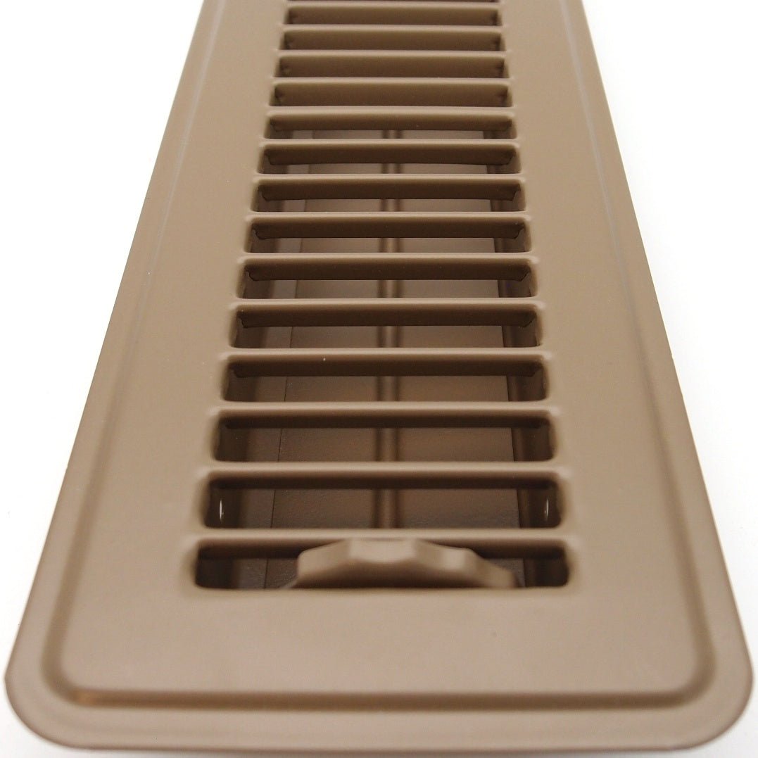 10" X 4" FLOOR REGISTER WITH LOUVERED DESIGN - FIXED BLADES RETURN SUPPLY AIR GRILL - WITH DAMPER & LEVER - BROWN