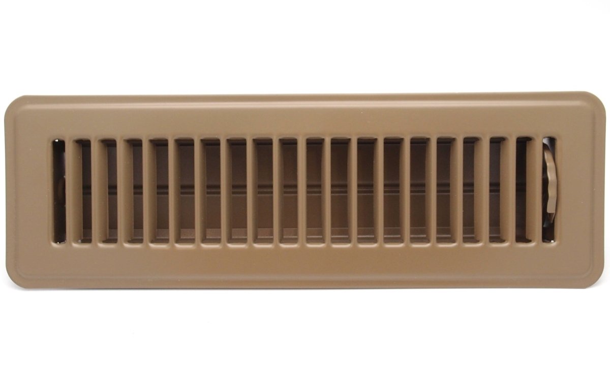 10" X 4" FLOOR REGISTER WITH LOUVERED DESIGN - FIXED BLADES RETURN SUPPLY AIR GRILL - WITH DAMPER & LEVER - BROWN