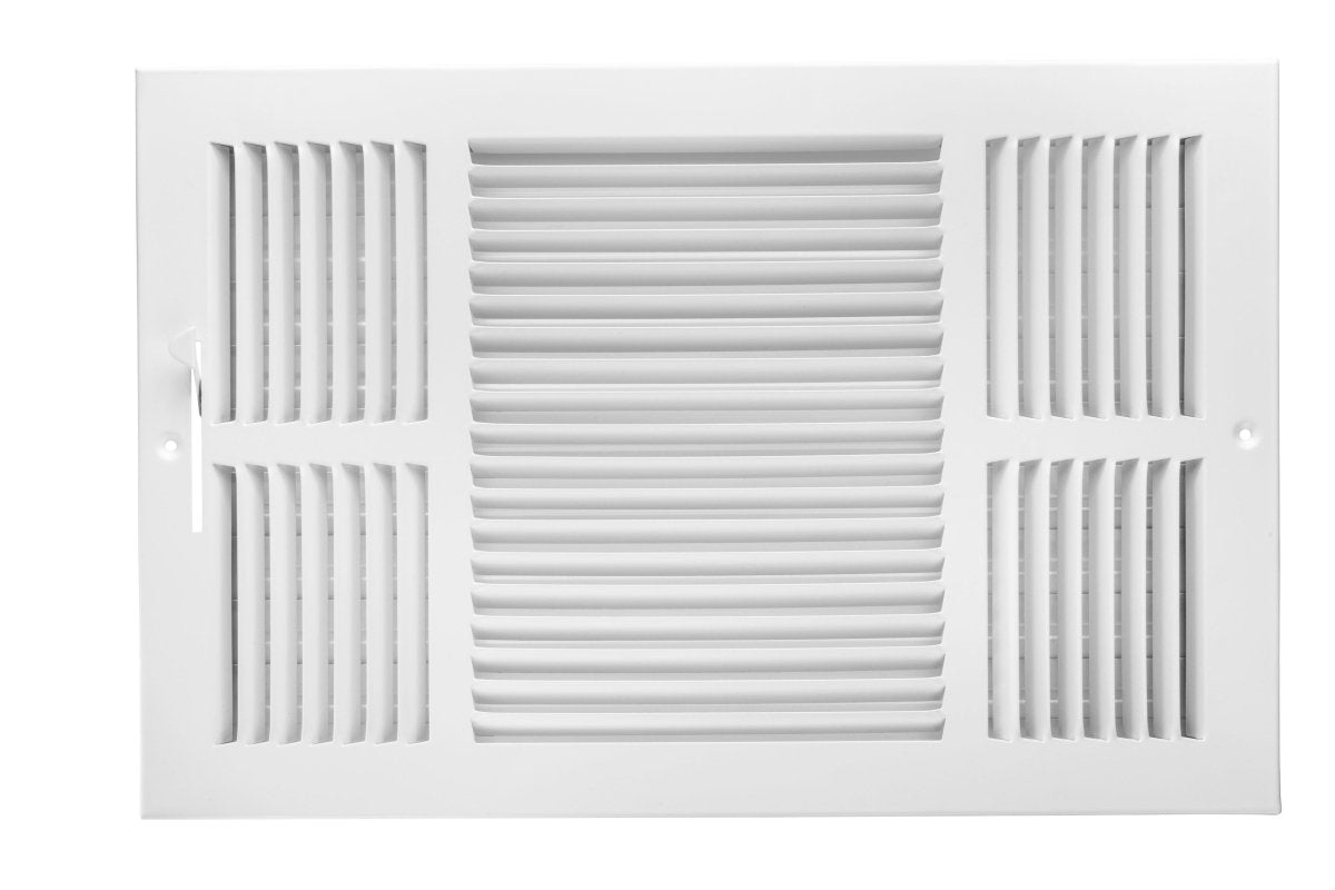 16" X 10" 3 - Way Air Supply Grille – Steel HVAC Vent Cover with Damper, Wall/Ceiling Register, White - HVAC PremiumG1610W3 HP