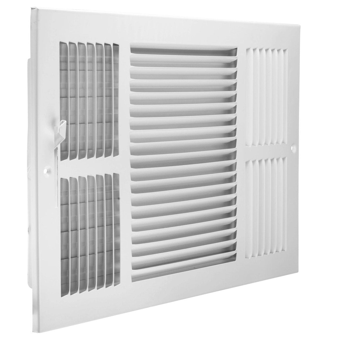 16" X 10" 3 - Way Air Supply Grille – Steel HVAC Vent Cover with Damper, Wall/Ceiling Register, White - HVAC PremiumG1610W3 HP