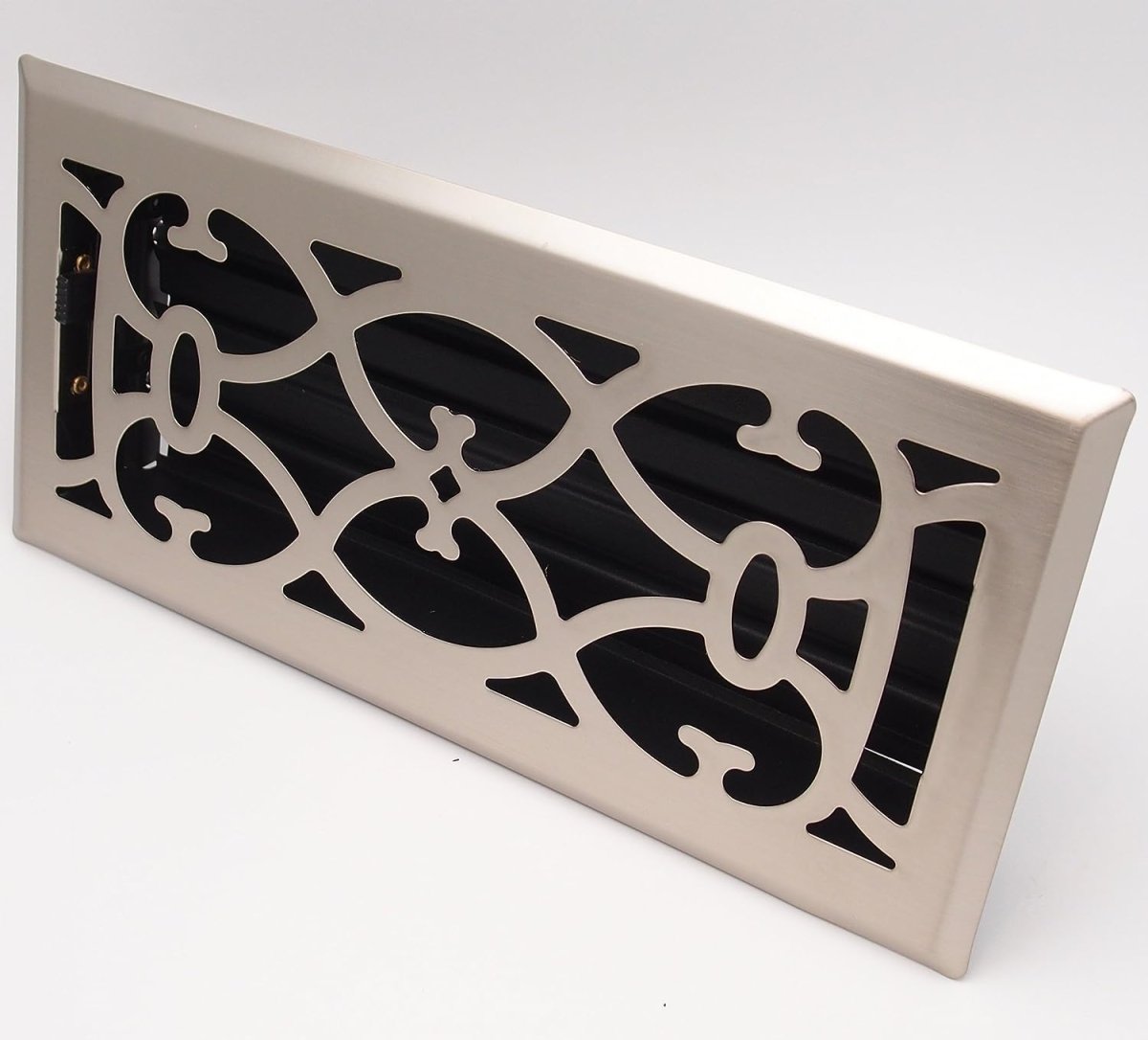 2" X 10" Nickel Victorian Floor Register Grille - Modern Contemporary Decorative Grate - HVAC Vent Duct Cover - Brush Nickel - HVAC PremiumVF210 Brush Nickel HP