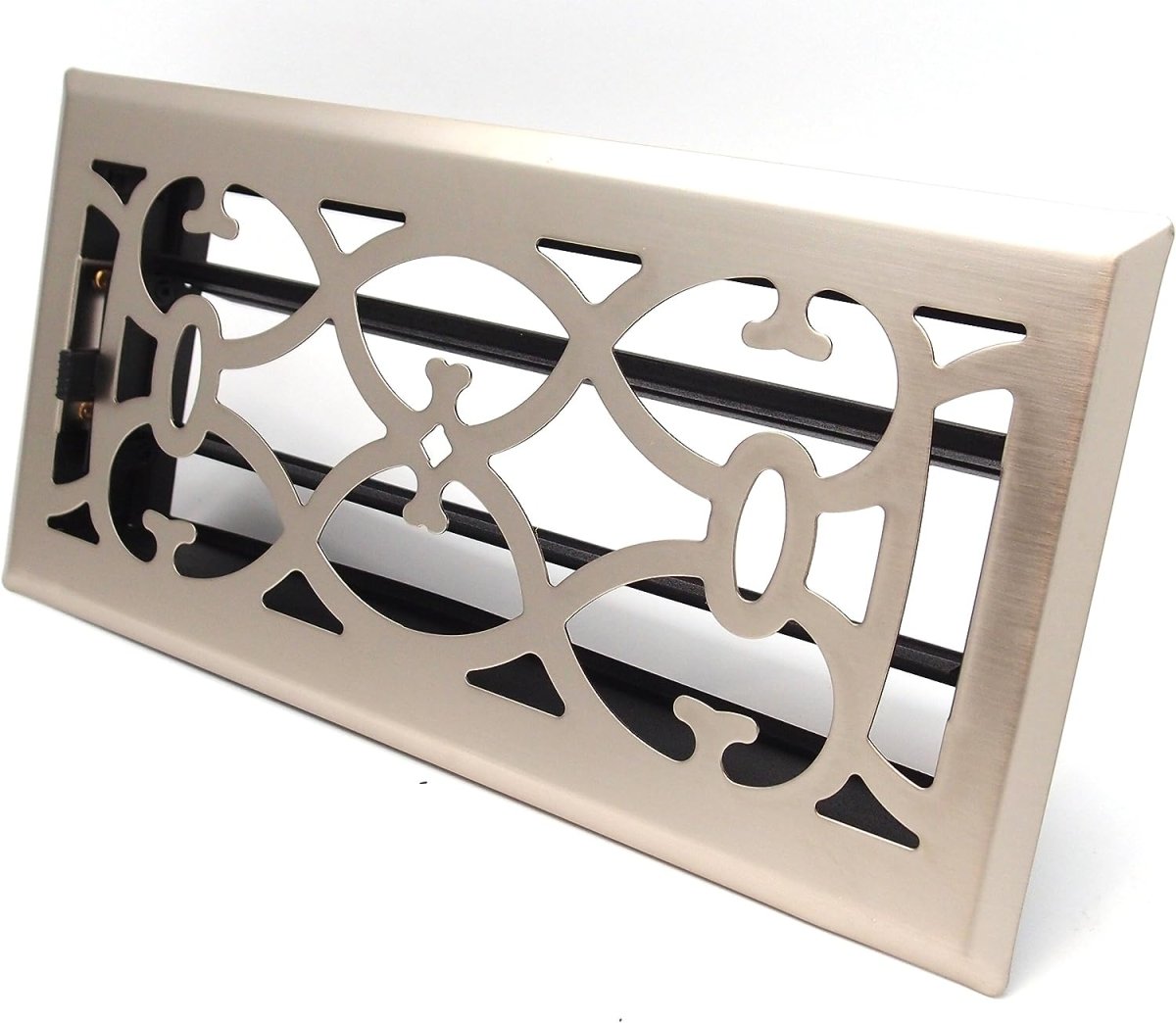 4" X 10" Nickel Victorian Floor Register Grille - Modern Contemporary Decorative Grate - HVAC Vent Duct Cover - Brush Nickel - HVAC PremiumVF410 Brush Nickel HP