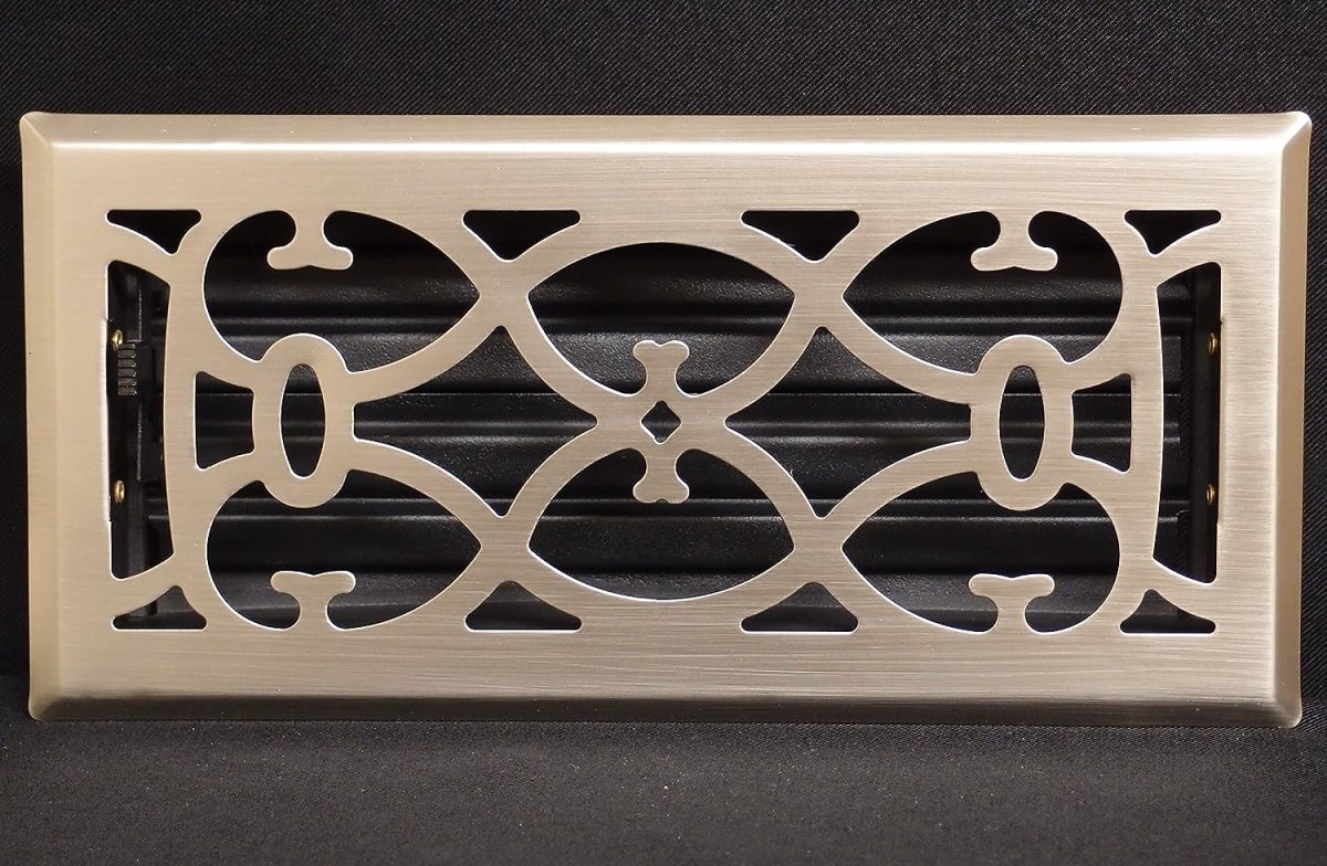 4" X 10" Nickel Victorian Floor Register Grille - Modern Contemporary Decorative Grate - HVAC Vent Duct Cover - Brush Nickel - HVAC PremiumVF410 Brush Nickel HP