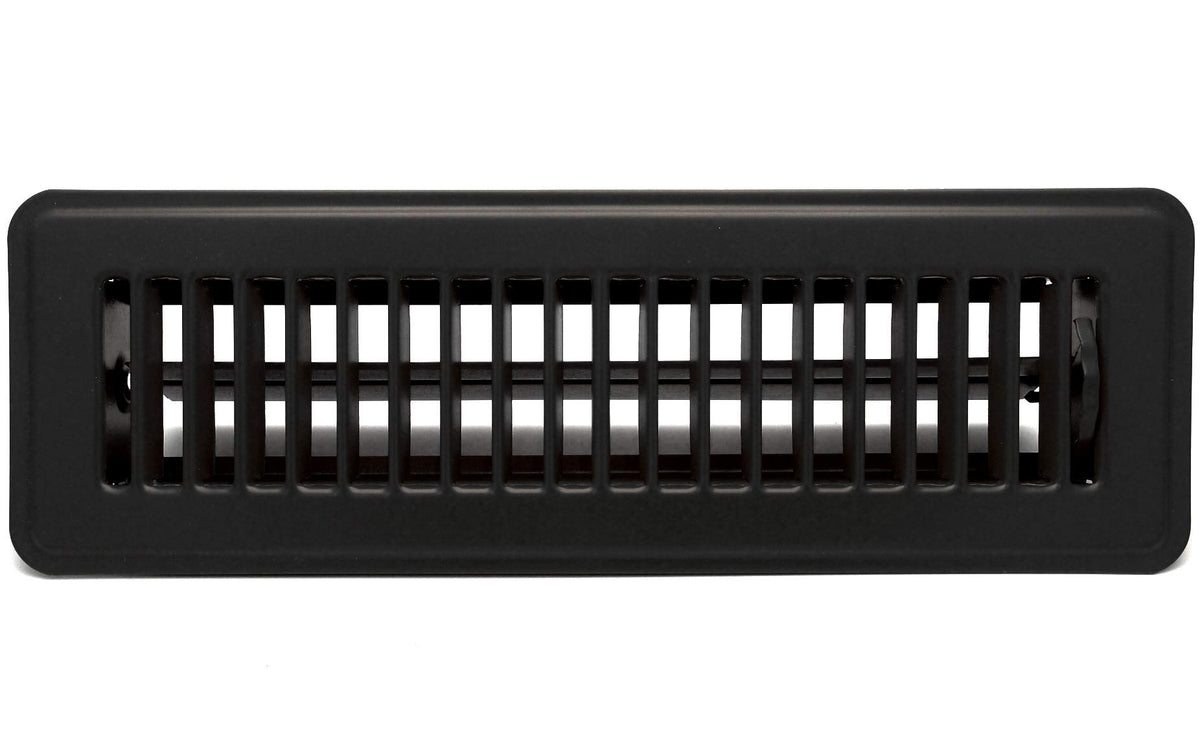 6" X 14" FLOOR REGISTER WITH LOUVERED DESIGN - FIXED BLADES RETURN SUPPLY AIR GRILL - WITH DAMPER & LEVER - BLACK