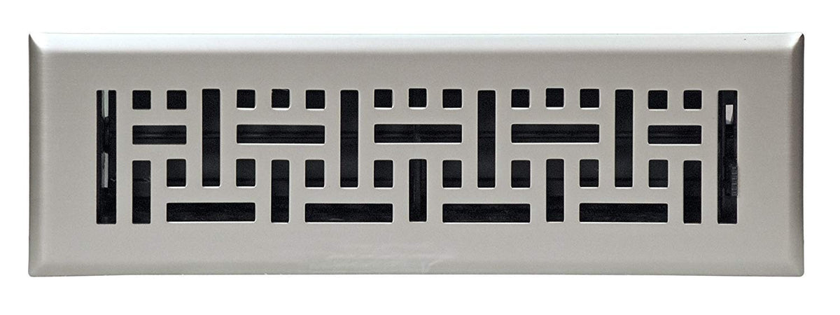 4" X 12" Modern Victorian Floor Register Grille With Dampers - Decorative Grate - HVAC Vent Duct Cover - Satin Nickel