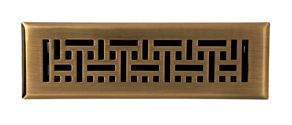 2" X 10" Modern Victorian Floor Register Grille With Dampers - Decorative Grate - HVAC Vent Duct Cover - Antique Brass