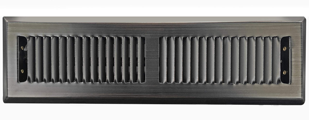 2" X 10" Modern Floor Register Grille With Dampers - Contempo Slotted Decorative Grate - HVAC Vent Duct Cover - Brushed Metal