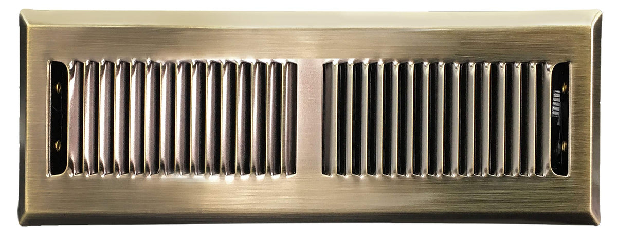 4" X 12" Modern Floor Register Grille with Dampers - Contempo Slotted Grate - HVAC Vent Duct Cover - Antique Brass