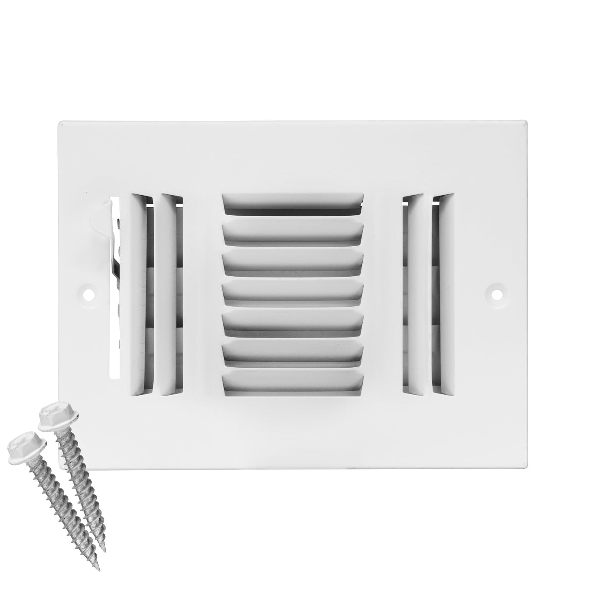 6" X 4" 3-Way Air Supply Grille – Steel HVAC Vent Cover with Damper, Wall/Ceiling Register, White