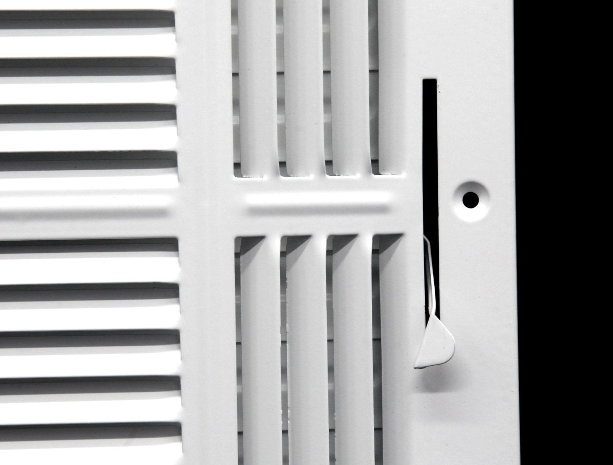 14" X 14" 3 - Way Air Supply Grille – Steel HVAC Vent Cover with Damper, Wall/Ceiling Register, White - HVAC PremiumG1414W3 HP