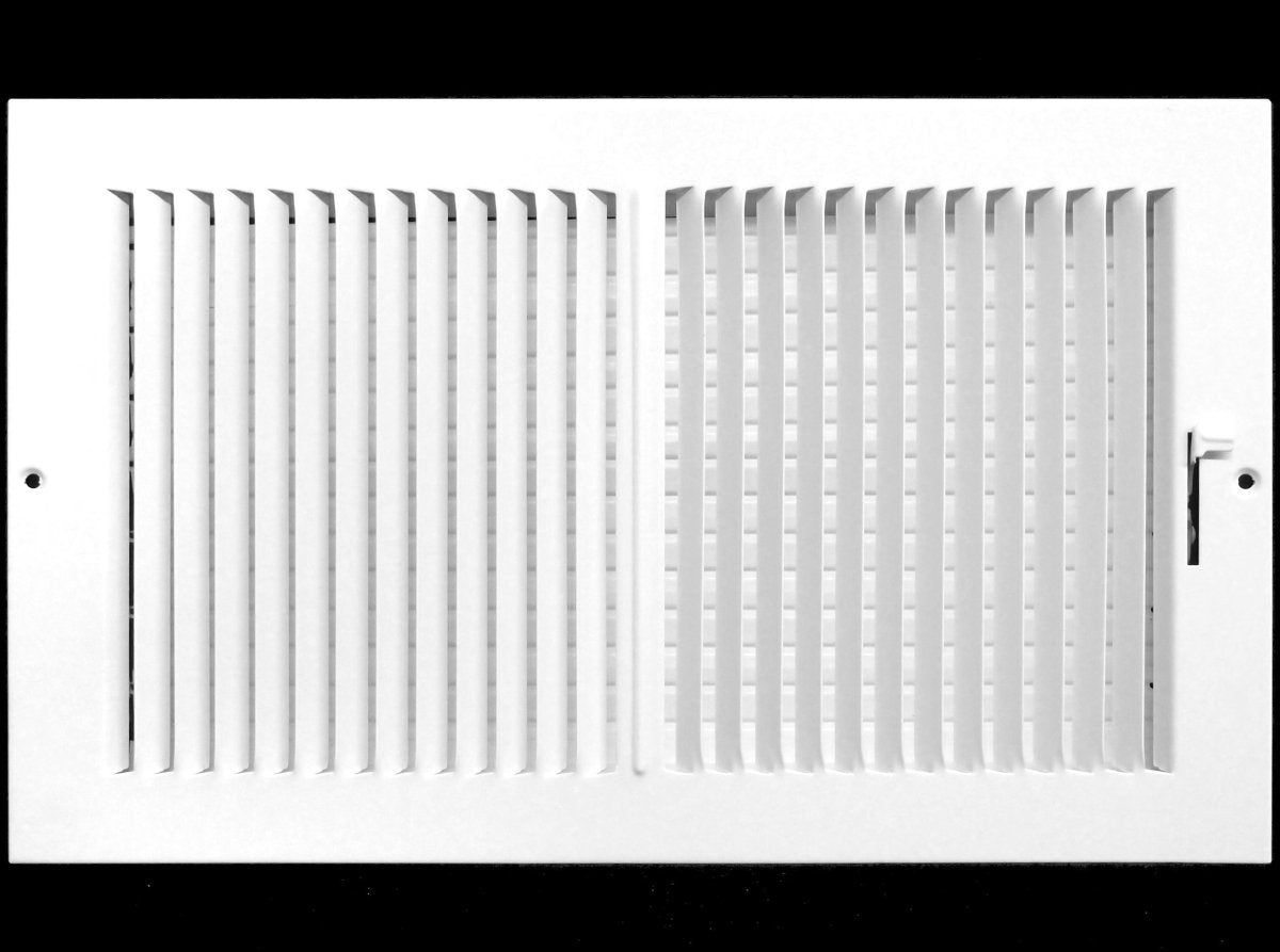 14" X 8" 2 - Way Air Supply Grille – Steel HVAC Vent Cover with Damper, Wall/Ceiling Register, White - HVAC PremiumMFSCR148W2