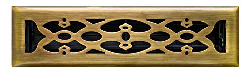 2" X 10" Luxury Victorian Floor Register Grille With Dampers - Luxury Contempo Decorative Grate - HVAC Vent Duct Cover - Antique Brass - HVAC PremiumVF - BB 2x10 AB