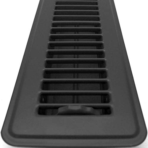 2" X 14" FLOOR REGISTER WITH LOUVERED DESIGN - FIXED BLADES RETURN SUPPLY AIR GRILL - WITH DAMPER & LEVER - BLACK - HVAC PremiumFR214BL