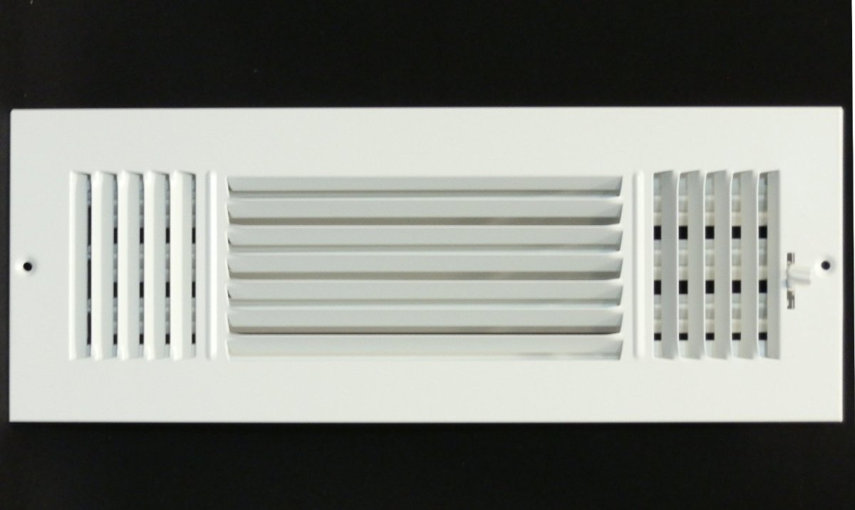 24" X 6" 3 - Way Air Supply Grille – Steel HVAC Vent Cover with Damper, Wall/Ceiling Register, White - HVAC PremiumG246W3 HP