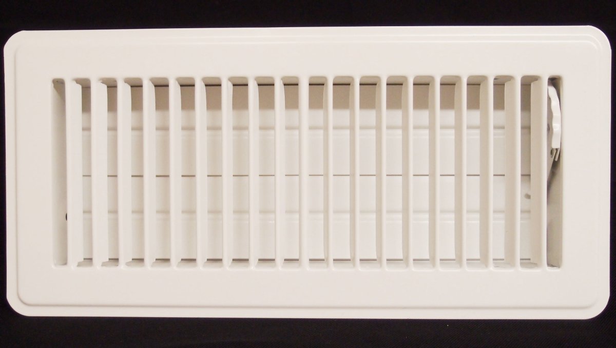 4" X 12" Floor Register with Louvered Design - Heavy Duty Rigid Floor Air Supply with Damper & Lever - White - HVAC PremiumCSFR412W - HP
