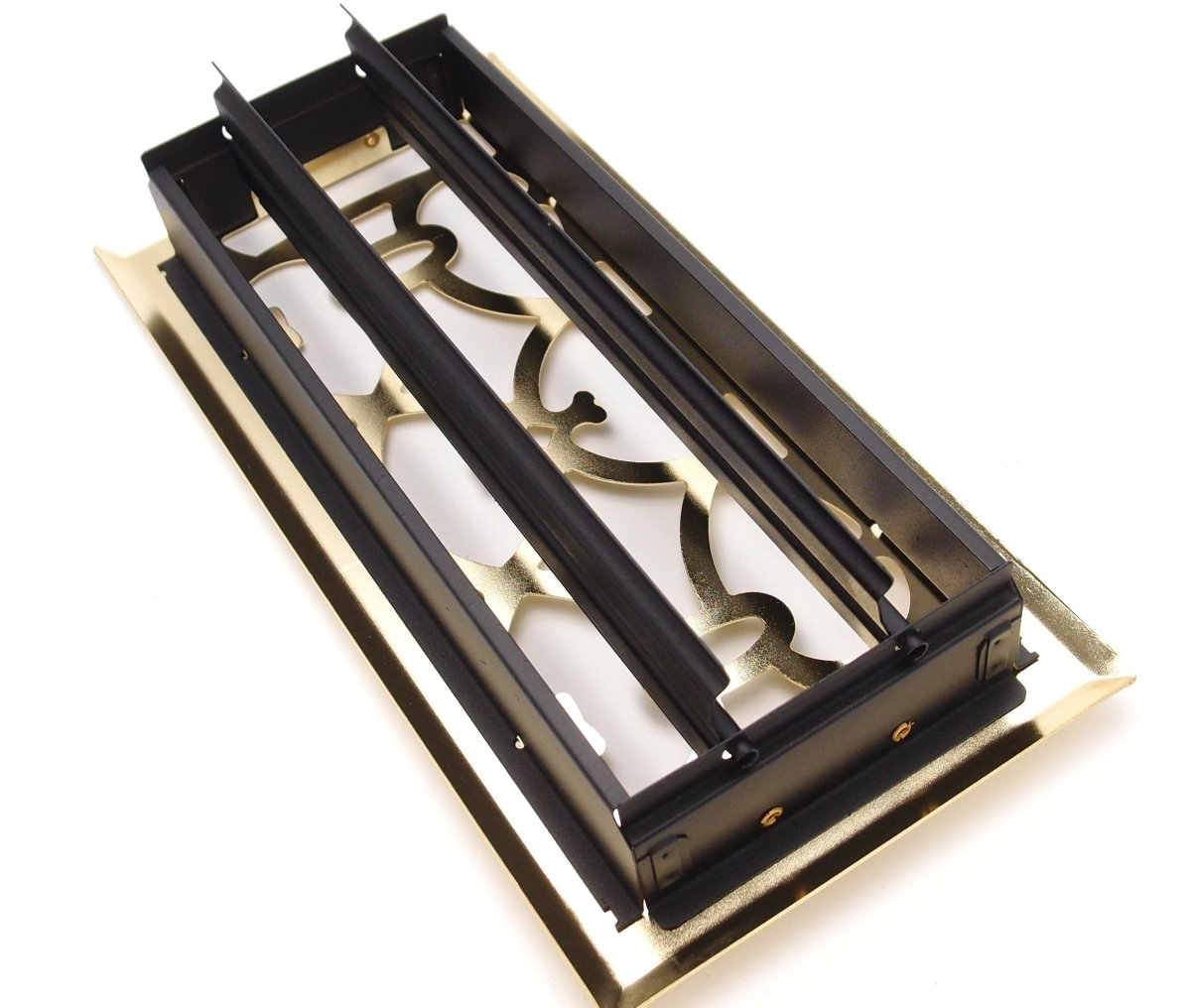 4" X 14" Modern Victorian Floor Register Grille With Dampers - Decorative Grate - HVAC Vent Duct Cover - Antique Brass - HVAC PremiumVF - WB 4x14 AB