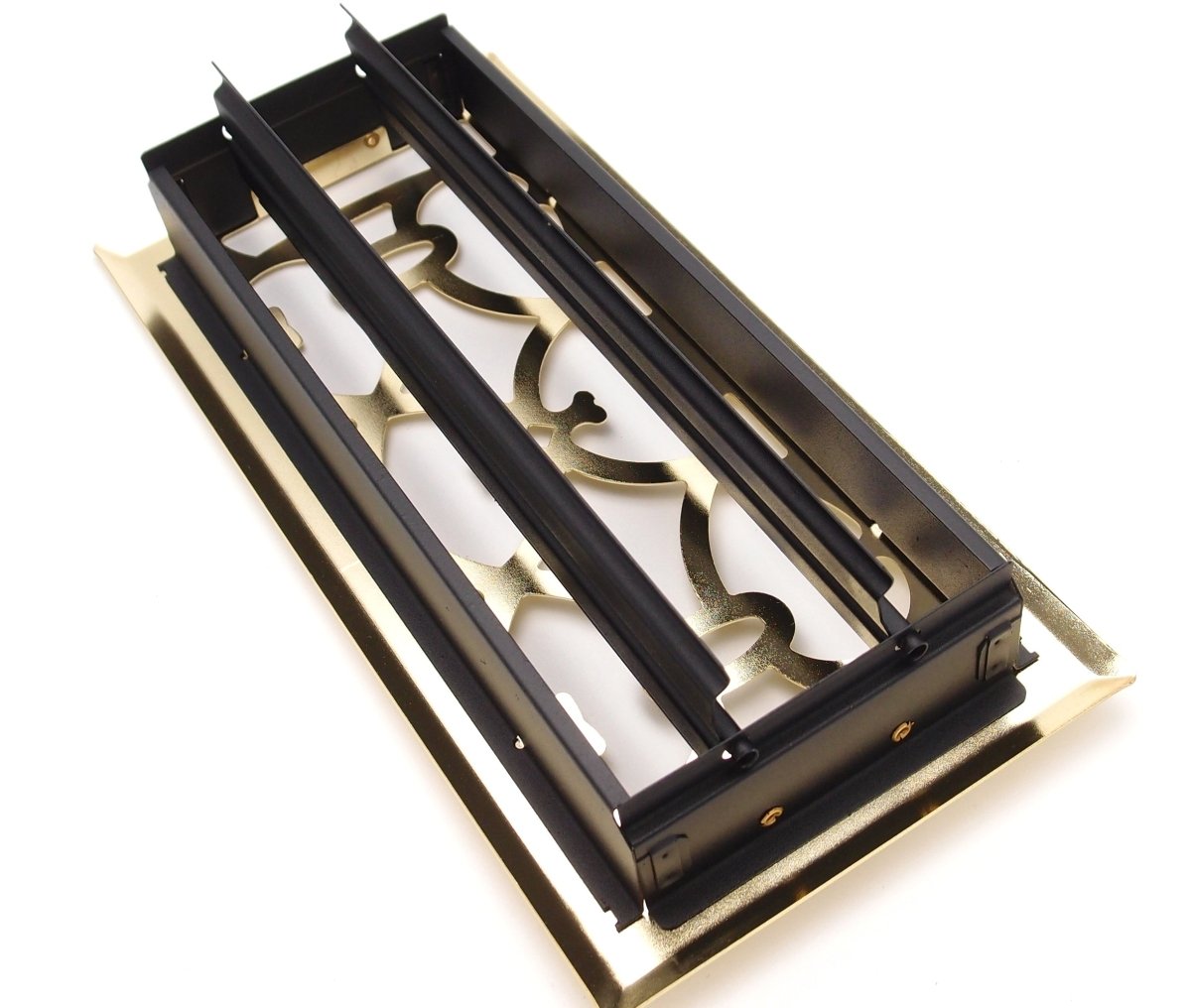 4" X 14" Modern Victorian Floor Register Grille With Dampers - Decorative Grate - HVAC Vent Duct Cover - Satin Nickel - HVAC PremiumVF - WB 4x14 SN