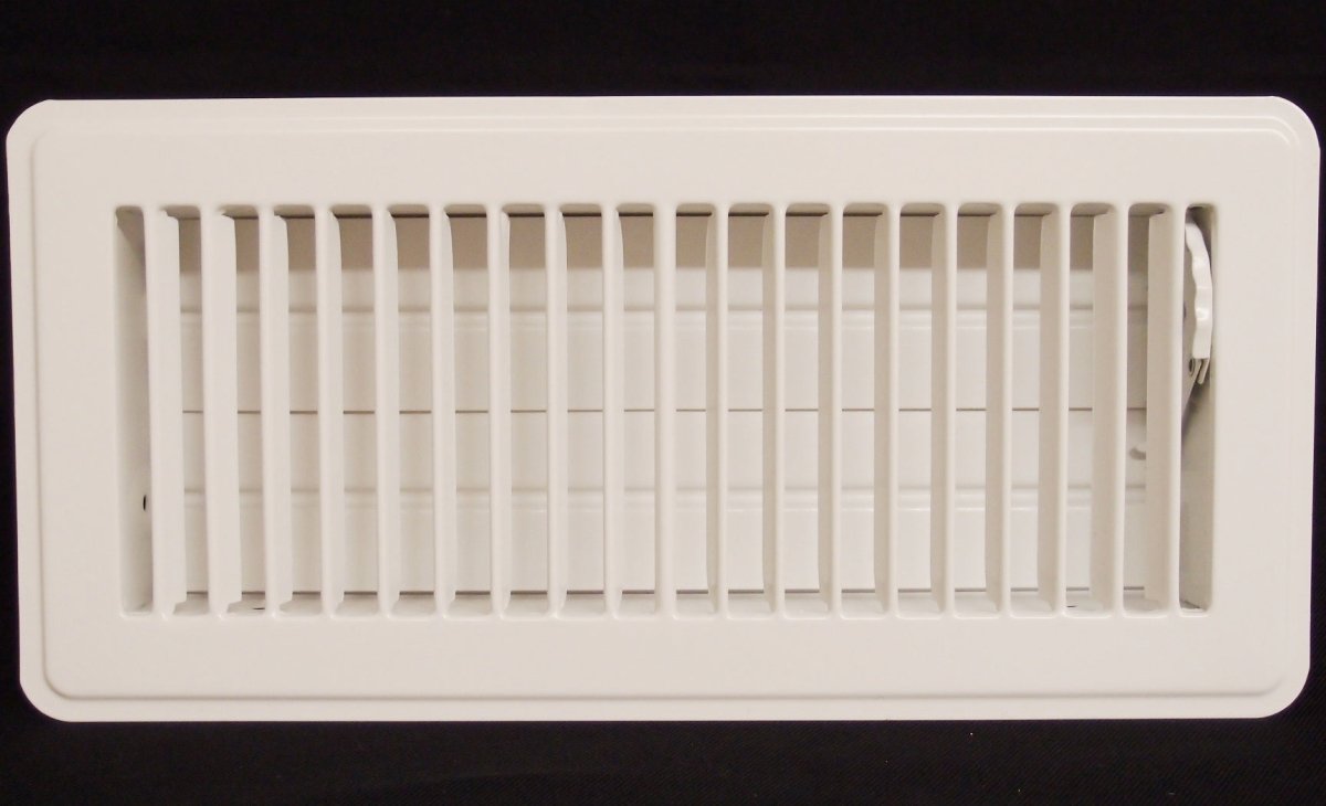 6" X 12" Floor Register with Louvered Design - Fixed Blades Return Supply Air Grill - with Damper & Lever - White - HVAC PremiumFR612 White HP