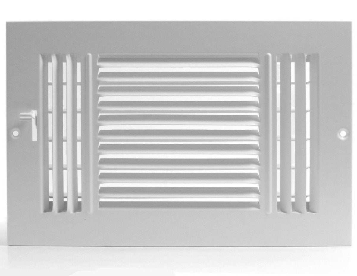 8" X 4" 3 - Way Air Supply Grille – Steel HVAC Vent Cover with Damper, Wall/Ceiling Register, White - HVAC PremiumG843WYFBA