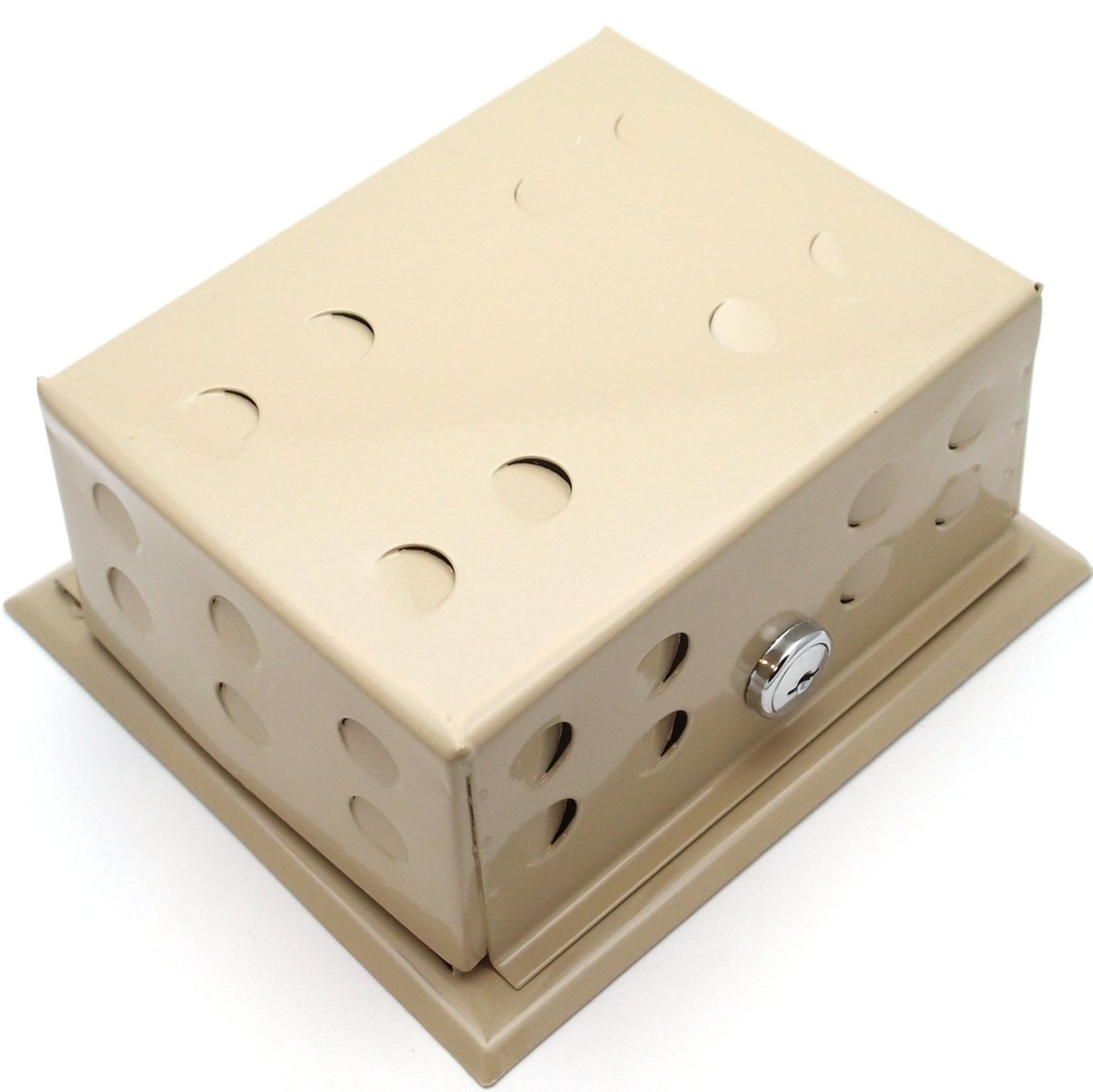 Beige Metal Thermostat Guard with Ring Base - Durable Tamper - Proof Cover, 6" x 3 - 13/16" - HVAC PremiumF29 - 0193