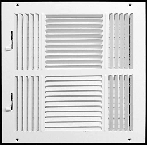 10" X 10" 4 - Way Air Supply Grille – Steel HVAC Vent Cover with Damper, Wall/Ceiling Register, White - HVAC PremiumG10104WYFBA