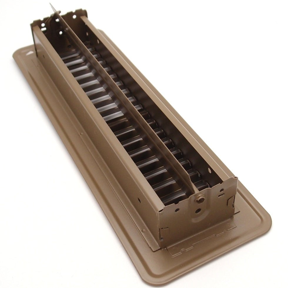 10" X 4" FLOOR REGISTER WITH LOUVERED DESIGN - FIXED BLADES RETURN SUPPLY AIR GRILL - WITH DAMPER & LEVER - BROWN