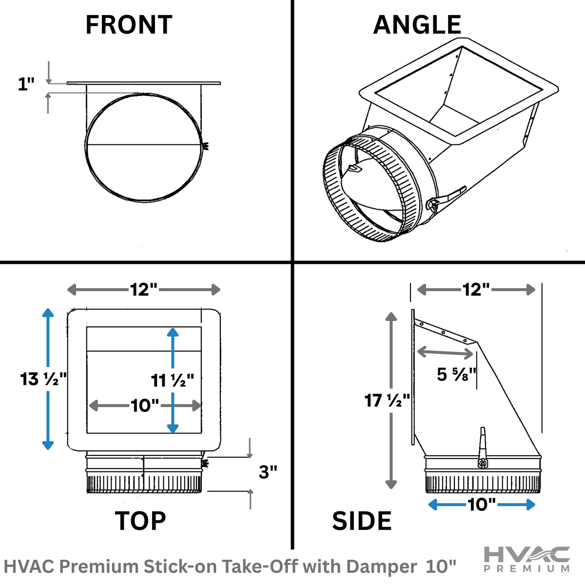 HVAC Premium Stick-on Take-Off with Damper | Take Off Duct | This 10" Galvanized Steel Metal Duct is Compatible with Duct 10"
