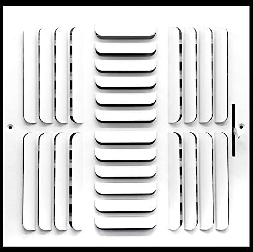 10"w X 10"h [Duct Opening] 3 - Way Fixed Curved Blade Air Supply Diffuser Register Vent Cover Grille [Outer Dimensions: 11.75"W X 11.75"H] - HVAC PremiumCSCSCR1010W3 - HP