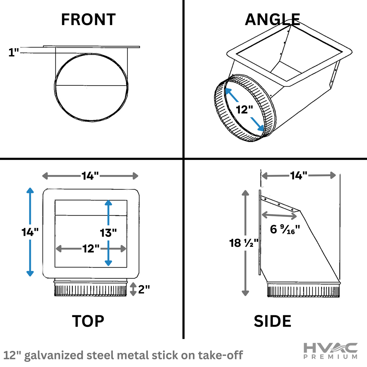 HVAC Premium Stick-on Take-Off with Damper | Take Off Duct | This 12" Galvanized Steel Metal Duct is Compatible with Duct 12"