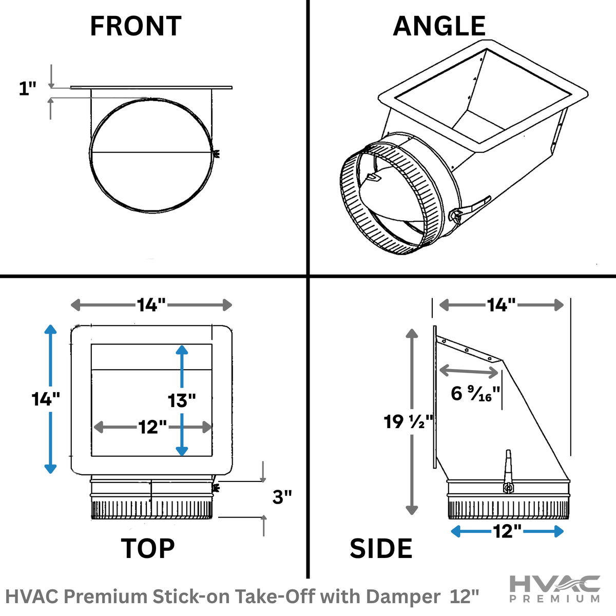 HVAC Premium Stick-on Take-Off with Damper | Take Off Duct | This 12" Galvanized Steel Metal Duct is Compatible with Duct 12"