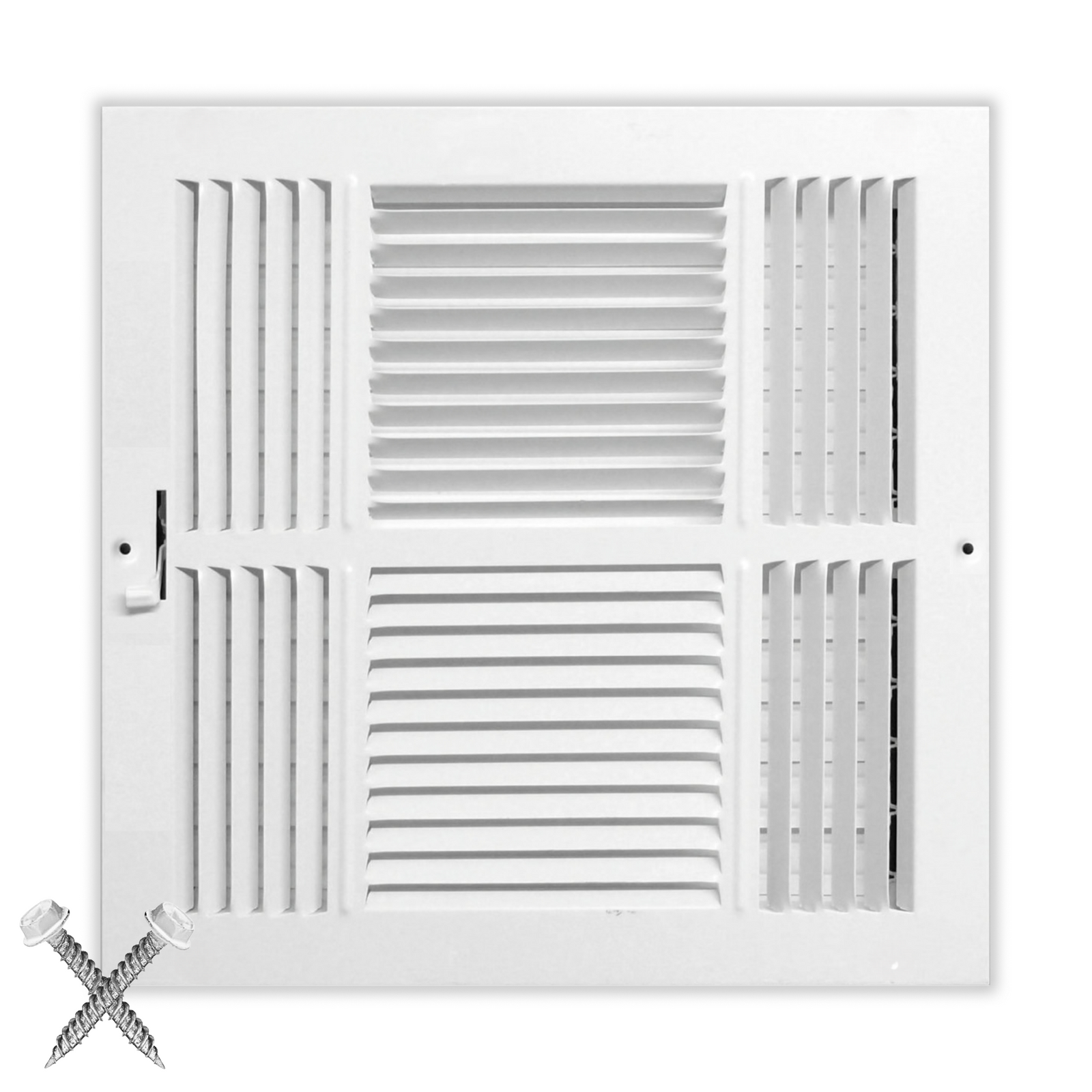 14" X 10" 4 - Way Air Supply Grille – Steel HVAC Vent Cover with Damper, Wall/Ceiling Register, White - HVAC PremiumG1410W4 HP - 1