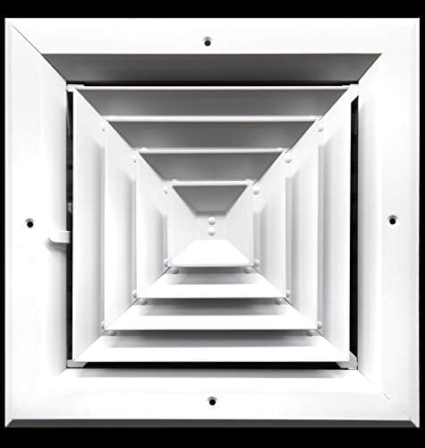 14&quot; x 14&quot; [Duct Opening] Ceiling Supply Diffuser Vent Cover – 4 - Way Airflow with Full Aluminum Frame, Back Blades &amp; Opposing Blade Lever Damper [Outer Size: 17&quot; x 17&quot;] - HVAC PremiumSHEASC14W4 - HP