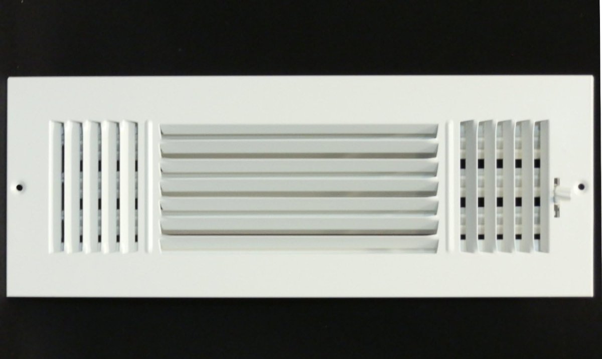 14" X 6" 3 - Way Air Supply Grille – Steel HVAC Vent Cover with Damper, Wall/Ceiling Register, White - HVAC PremiumG1463WYFBA