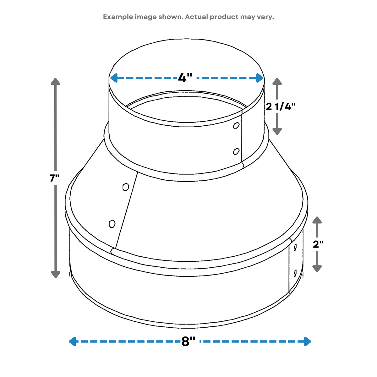 Round Metal Pipe Reducer & Increaser | 8" to 4" HVAC Duct Reducer or Increaser 30g Gauge | Galvanized Sheet Metal Ducting Connector is Compatible with Duct 4"