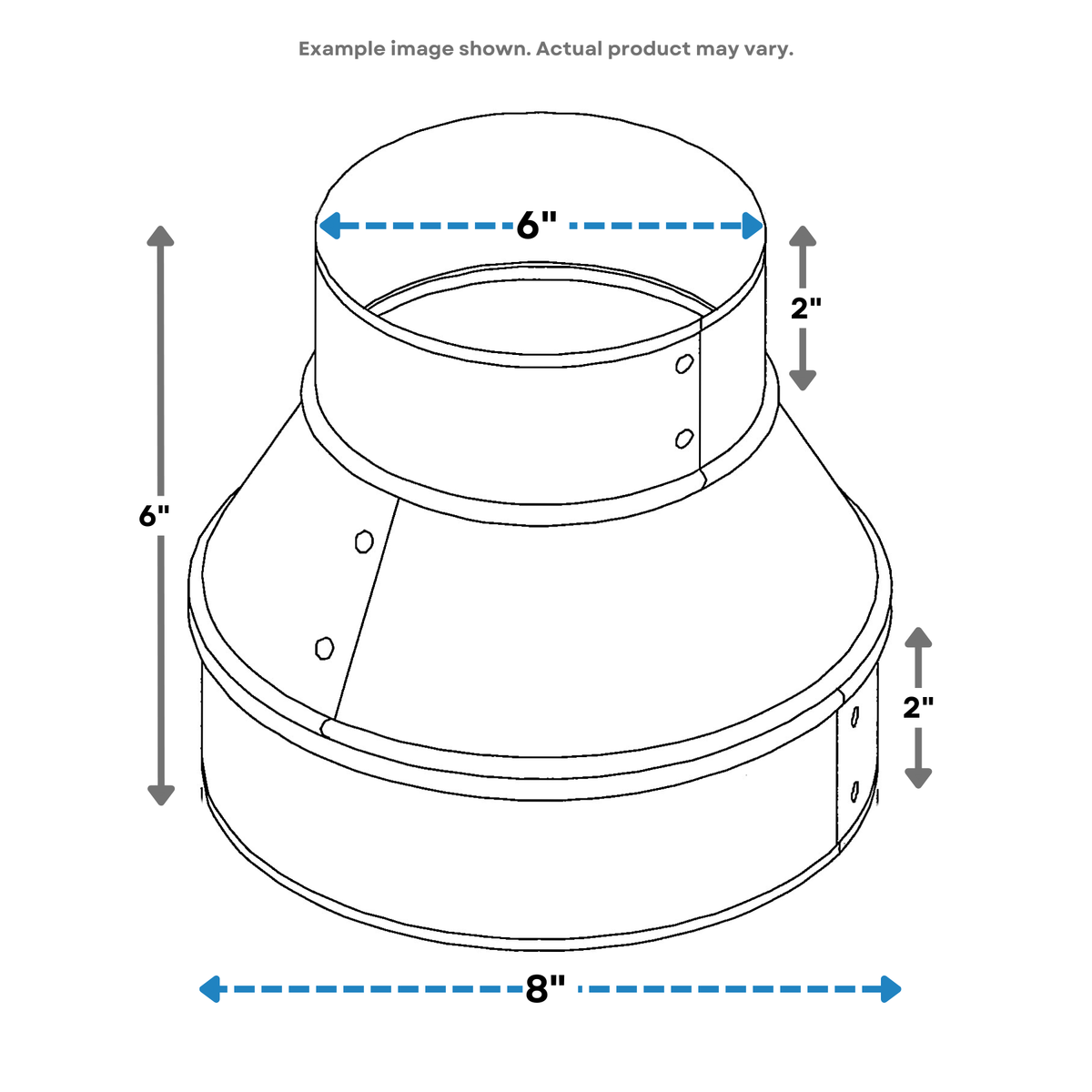 Round Metal Pipe Reducer & Increaser | 8" to 6" HVAC Duct Reducer or Increaser 30g Gauge | Galvanized Sheet Metal Ducting Connector is Compatible with Duct 6"