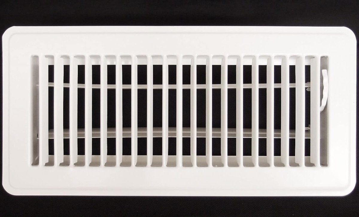 2" X 10" Floor Register with Louvered Design - Heavy Duty Rigid Floor Air Supply with Damper & Lever - White - HVAC PremiumCSFR210W