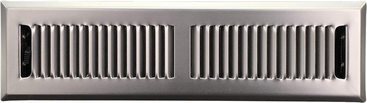 2" X 10" Modern Floor Register Grille with Dampers - Contempo Slotted Grate - HVAC Vent Duct Cover - Satin Nickel - HVAC PremiumCSF 2x10 SN