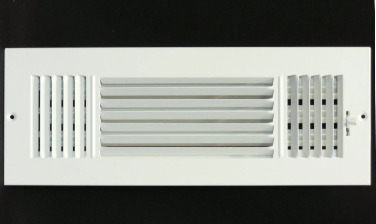 20" X 6" 3 - Way Air Supply Grille – Steel HVAC Vent Cover with Damper, Wall/Ceiling Register, White - HVAC PremiumG206W3 - HP