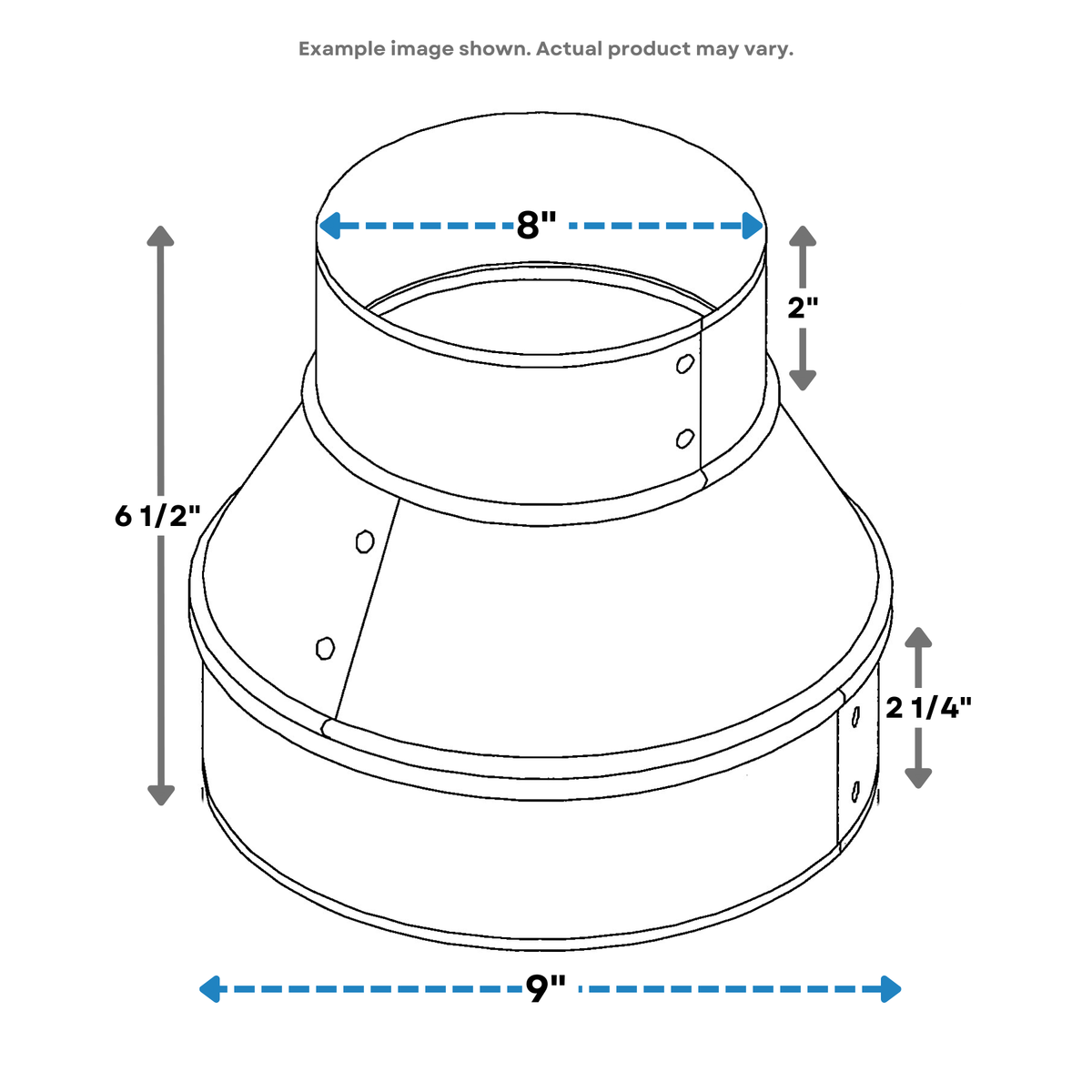 Round Metal Pipe Reducer & Increaser | 9" to 8" HVAC Duct Reducer or Increaser 30g Gauge | Galvanized Sheet Metal Ducting Connector is Compatible with Duct 8"