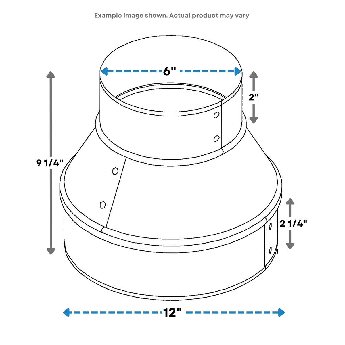 Round Metal Pipe Reducer & Increaser | 12" to 6" HVAC Duct Reducer or Increaser 30g Gauge | Galvanized Sheet Metal Ducting Connector is Compatible with Duct 6"
