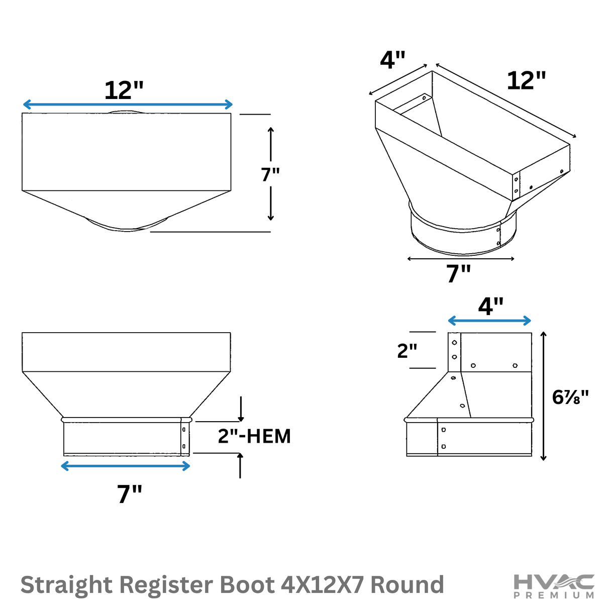 Straight Register Boot - 12" X 4" X 7" Round