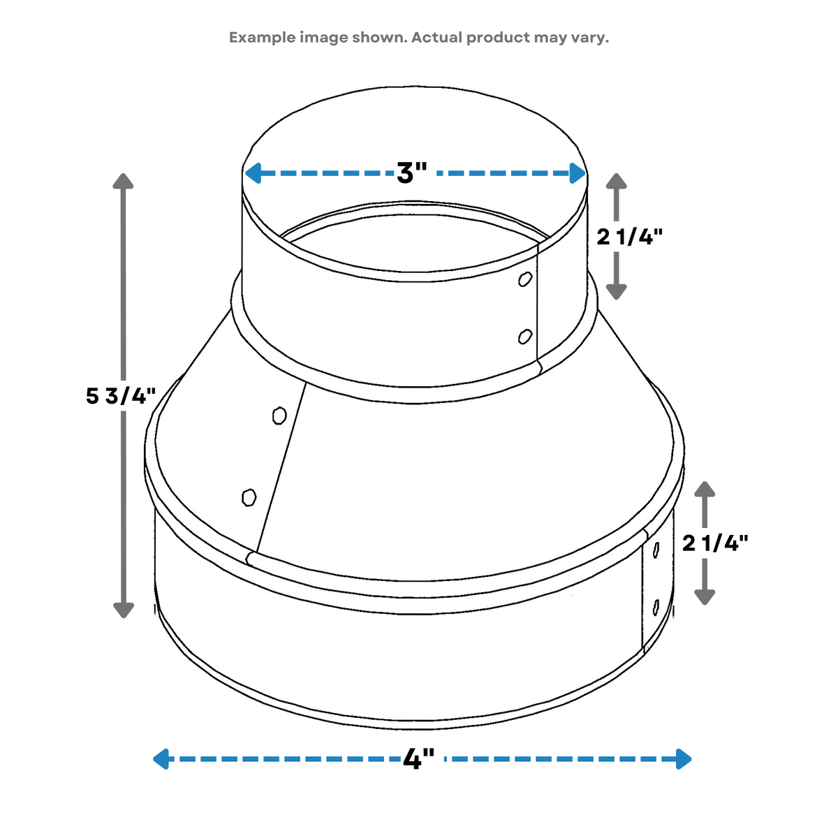 Round Metal Pipe Reducer & Increaser | 4" to 3" or 3" to 4 HVAC Duct Reducer or Increaser 30g Gauge | Galvanized Sheet Metal