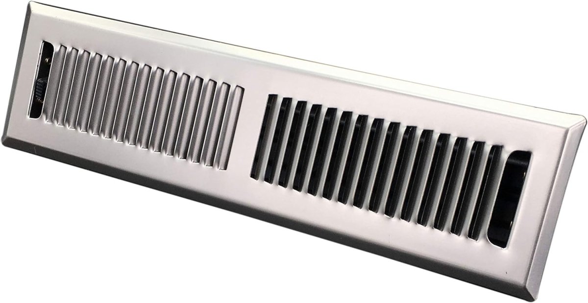4&quot; X 14 Modern Floor Register Grille with Dampers - Contempo Slotted Grate - HVAC Vent Duct Cover - Chrome - HVAC PremiumCSF 4x14 SN