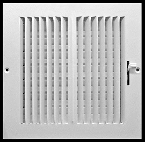 8" X 8" 2-Way Air Supply Grille  Steel HVAC Vent Cover with Damper, Wall/Ceiling Register, White