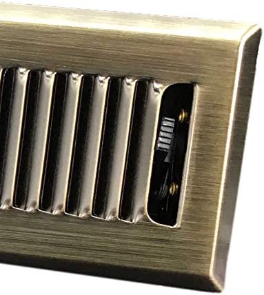 2&quot; X 12&quot; Victorian Floor Register Grille with Dampers - Contempo Decorative Grate - HVAC Vent Duct Cover - Antique Brass