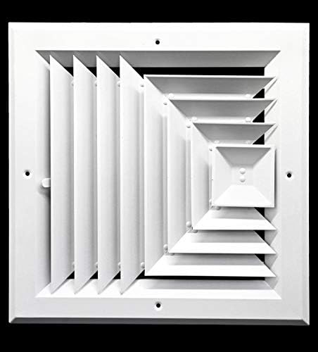 8" x 8" 3-WAY SUPPLY GRILLE - DUCT COVER & DIFFUSER - LOW NOISE - For Ceiling - With Opposing Damper Blades