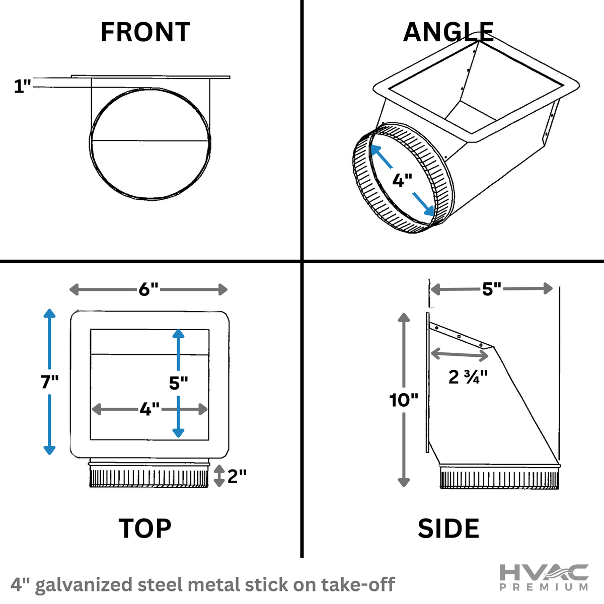 HVAC Premium Stick-on Take-Off | Take Off Duct | This 4" Galvanized Steel Metal Duct is Compatible with Duct 4"