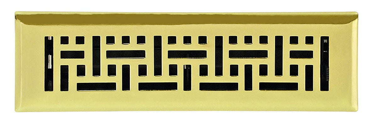 4" X 12" Modern Victorian Floor Register Grille With Dampers - Decorative Grate - HVAC Vent Duct Cover - Polished Brass