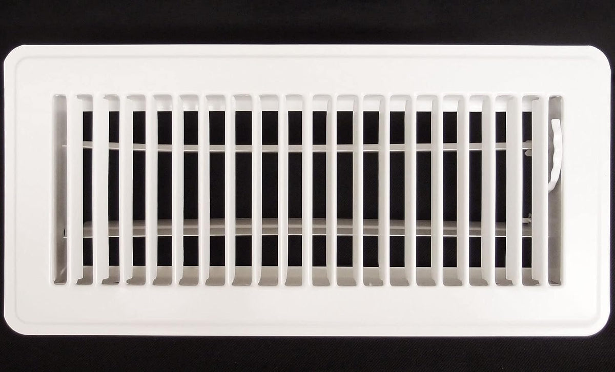 2&quot; X 10&quot; Floor Register with Louvered Design - Heavy Duty Rigid Floor Air Supply with Damper &amp; Lever - White